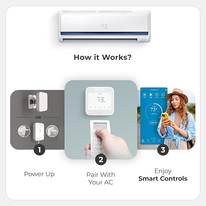 Breez Max Smart AC Controller | AHR Product of the Year WiFi Thermostat for Mini-Split, Window, Portable AC/Heat Pump | AI-Based Tech | Free App, No Subscription | Alexa, Google, IFTTT etc. (White)