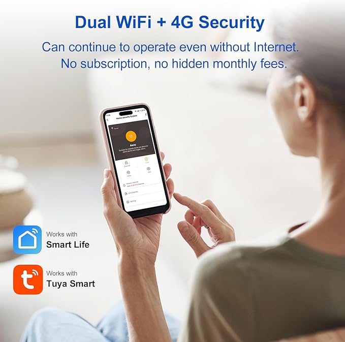 WiFi Wireless Alarm System for Home Security - 24/7 Protection Smart Home Devices 4.3" Touch Screen, GSM/4G+WiFi, App Instant Alerts, No Monthly Fee, Alexa Compatible for Villa, Kids Safety (24 pcs)
