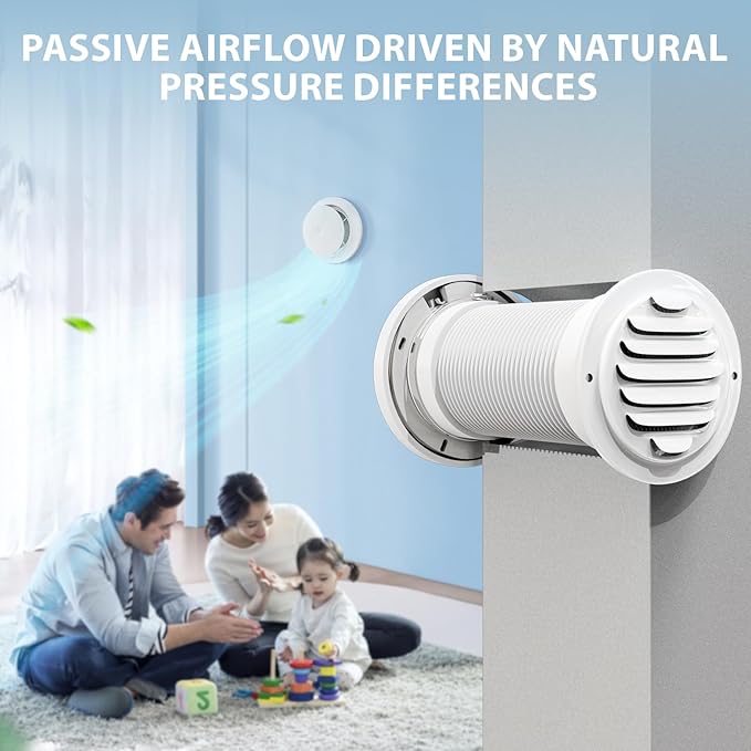 Passive Air Vent 4 Inch Through Wall, Fresh Air Intake Vent with Filter, Adjustable Airflow, Telescopic Aluminum Duct & Stainless Steel 304 Grille for Home, Bedroom, Attic (No Power Required)