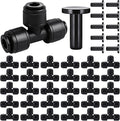 30 Pcs Quick Connect 1/4" Drip Irrigation Tee Fittings, Push-to-Connect Drip Irrigation Tee Connectors for 1/4 Inch Irrigation Tubing with 10Pcs End Plugs,Hose Connectors for Garden Irrigation System
