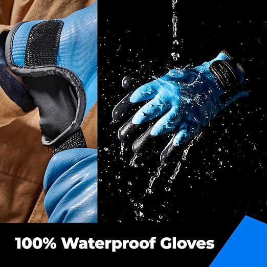 toolant 100% Waterproof Gloves for Men and Women, Winter Work Gloves for Cold Weather, Touchsreen, Thermal Insulated Freezer Gloves, With Grip, Blue, Large