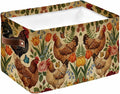 Tan Rooster Floral Storage Bins Cubes Waterproof Cloth Storage Basket, Farmhouse Spring Flowers Butterflies Foldable Storage Bags for Shelf Closet Clothes Organizers with Handles 15x11x9.5 in 1PCS