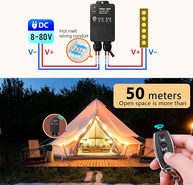 DieseRC Waterproof Wireless Remote Control DC 8V-80V 30A Radio Control Switch Outdoor Remote Switch for Wet Location Outdoor Yard Light Water Pump Farm Irrigation Roof Garden Fan Lamp Garage Warehouse