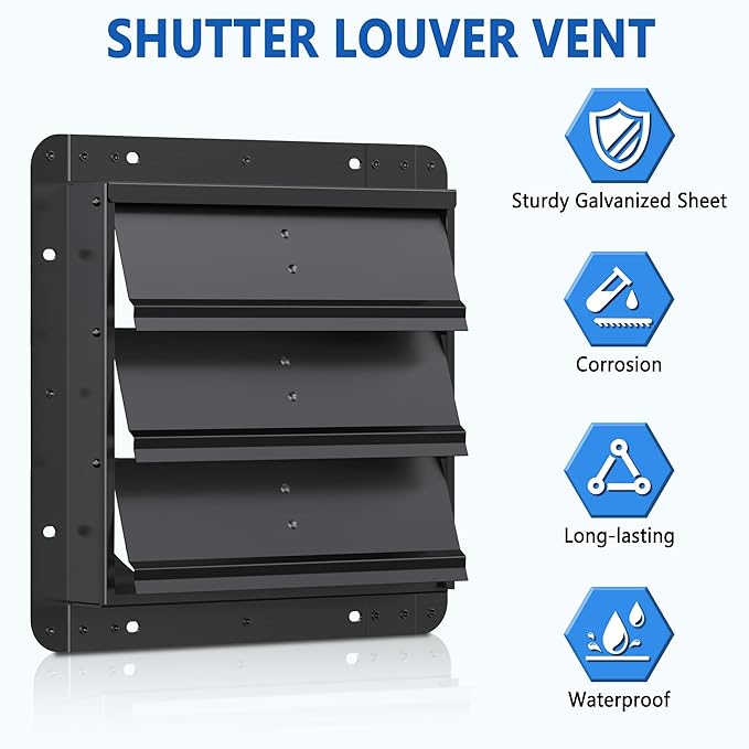 24 Inch Galvanized Sheet Spraying Automatic Exhaust Shutter Louver Vent (No Fan Blades and Motor) for Home Attics, Workshops, Barn, Greenhouse