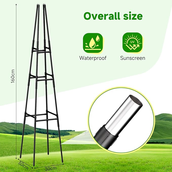 Garden Obelisk Trellis for Climbing Plants Outdoor, 63 Inch Height Adjustable Gardening Trellis, Steel Plastic Coated Plant Support for Indoor & Outdoor Multiple Climbing Plants(1PCS)