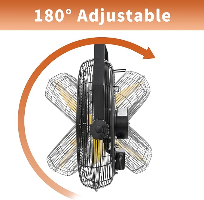 HiCFM 2pcs 14" Outdoor Wall Mount Fan, 2600 CFM 3-Speed High Velocity Weatherproof Wall-Mounted Fans with IP44 Motor and Manual GFCI Plug for Patios, Greenhouse, and Gazebo - UL Listed