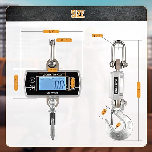 Bonvoisin Digital Crane Scale 2200lb/1000kg Industrial Hanging Scale Digital Heavy Duty for Farms Portable Big Hoist Wild Game Scale kg/lb/N (2200lb)