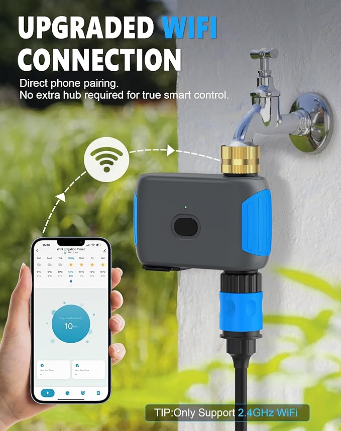WiFi Sprinkler Timer, Smart Bluetooth Hose Timers, Water Timer for Garden Hose with APP, Digital Automatic Irrigation System Compatible with Alexa Google, for Outdoor Garden Lawn, 1 Outlet