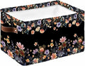 Black Spring Floral Storage Bins Cubes Waterproof Cloth Storage Basket,Elegant Flowers Farmhouse Botanical Foldable Storage Bags for Shelf Clothes Storages Organizers with Handles 15x11x9.5 in 1PCS