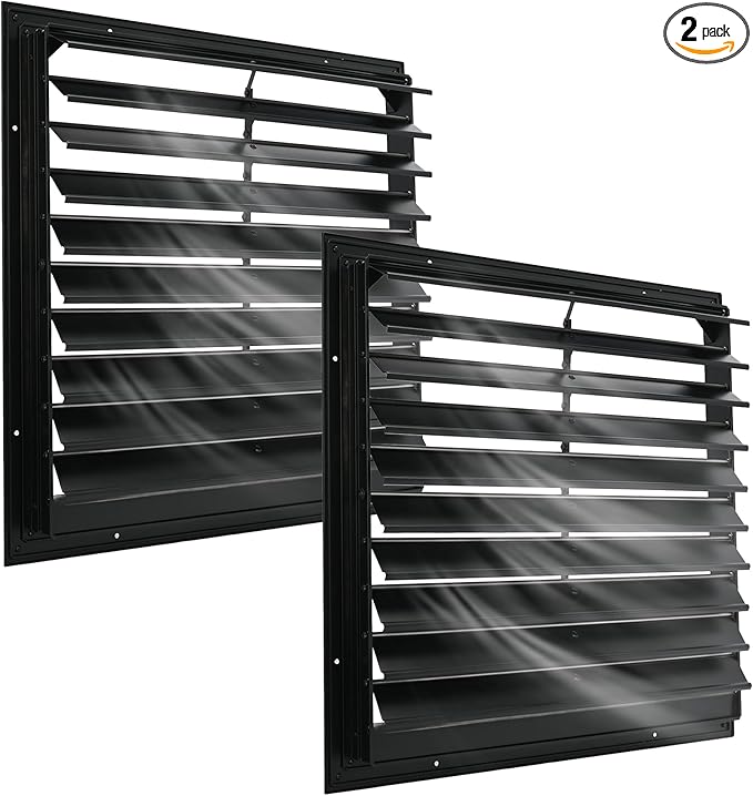 AIWFL 20 Inch Aluminum Automatic Gravity Shutter Louver Vent, 2 Pack Square Automatic Exhaust Shutter Louver Vent for Greenhouses, Garages, Attics, Workshops, Barn