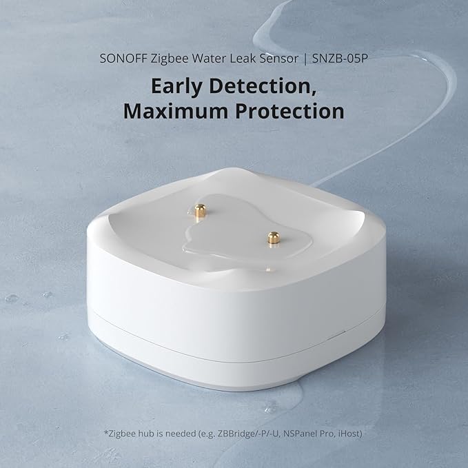 SONOFF SNZB-05P Zigbee Water Leak Sensor for Alarm System and Smart Home Automation, Wireless Mini Flood Detector for Kitchen Bathroom Basement 1Pack