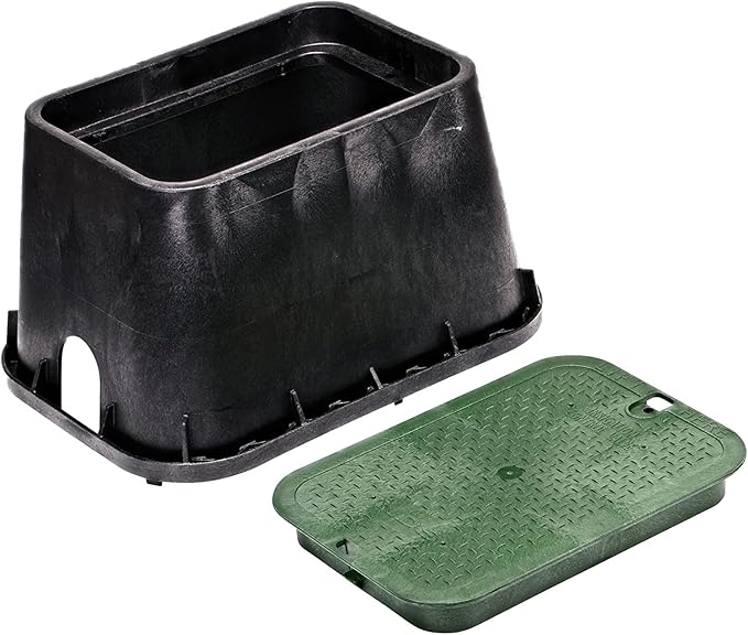 NDS 113BC1PK 14 in. X 19 in. Rectangular Standard Series Valve Box and Cover, 12 in. Height, Irrigation Control Valve Lettering, Black Box, Green Overlapping Cover, Black/Green