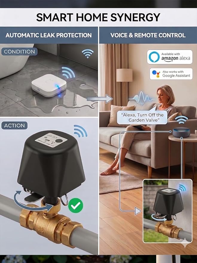 Smart WiFi Water Valve, Brass Motorized Ball Valve with Timer & App Remote Control, Alexa/Google Home Compatible, Ideal for Garden Sprinkler, Pool Filling, Greenhouse & Hydroponics, 1/2" NPT