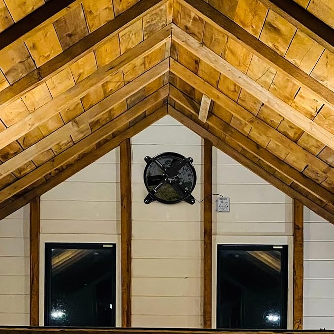 Simple Deluxe 20 Inch Gable Mount Fan Attic Ventilator with Adjustable Temperature Thermostat, 3127 CFM, Black