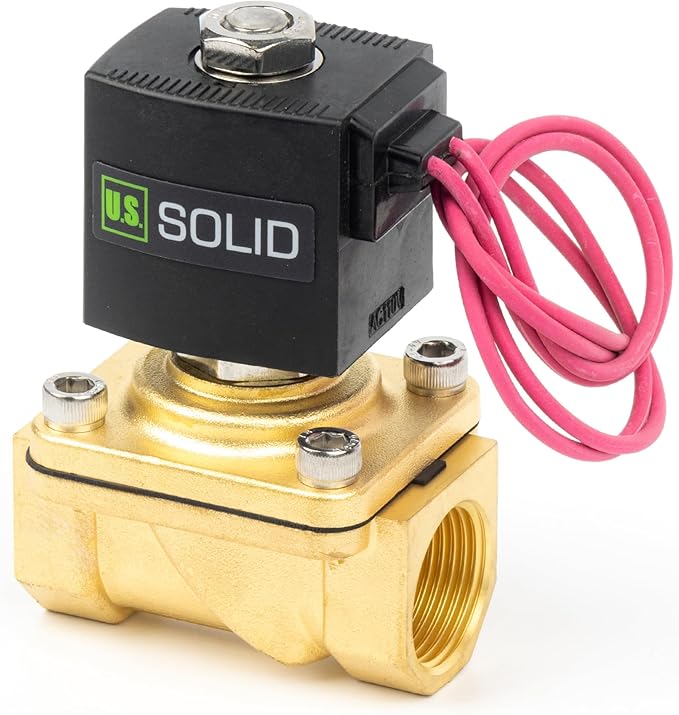 U.S. Solid 3/4" Brass Solenoid Valve - 110V AC Normally Closed Electric Solenoid Valve with Viton Seal, Lead Wire Type