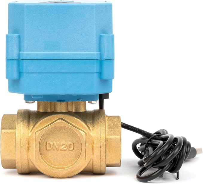 U.S. Solid WiFi Smart Motorized Ball Valve 3/4 inch NPT for Water Control & Irrigation, 3 Way Brass Electric Valve, USB Powered, LED Status Indicator, Flow Direction Window, Remote On/Off Control