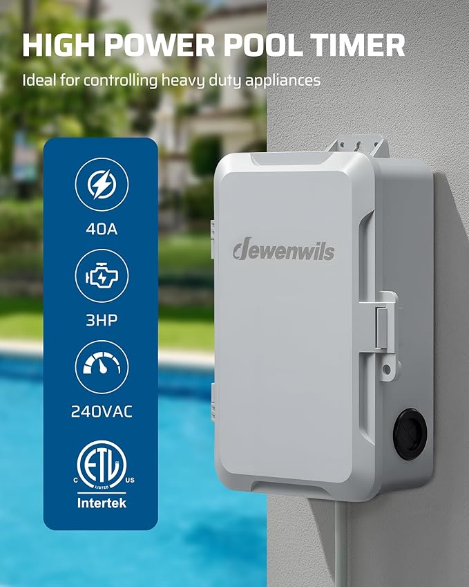 DEWENWILS Pool Pump Timer, Outdoor Digital Timer Box, 3HP 40A 240VAC, 7-Day 12 ON/Off Programmable Timer Switch for Pool Pump, Water Heater, Pool Filter, Landscape Lights, ETL Listed