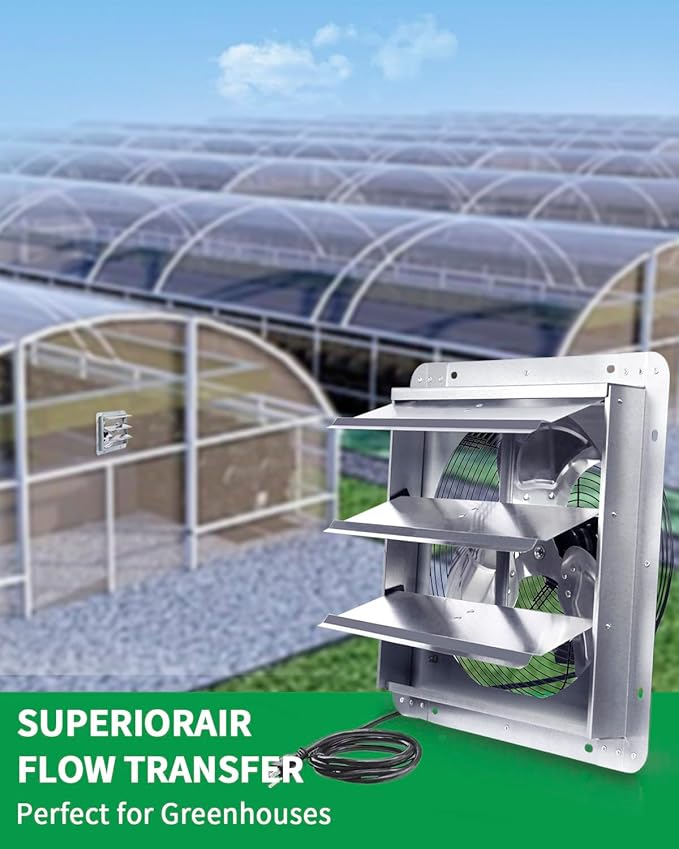 14 Inch Shutter Exhaust Fan, Vent Fan with Power Cord Wall-Mount, High Speed 1520CFM for Garages, Attic, Shops, Greenhouse