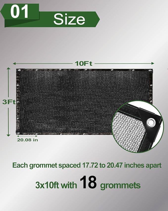 vensovo 30% Sunblock Shade Cloth Net Black Resistant - 3x10 Ft Garden Shade Mesh for Plant Cover, Greenhouse, Chicken Coop, Kennels, Tomatoes Plants