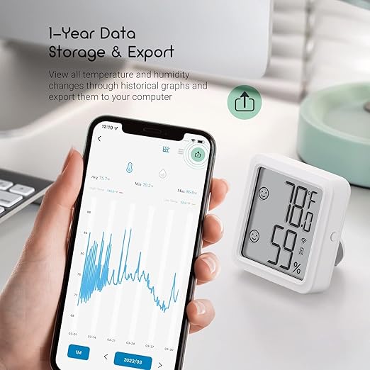 INKBIRD WiFi Thermometer Hygrometer, Indoor Temperature Sensor IBS-TH3-PLUS with Electronic Display, Humidity Monitor with App Alert 1 Year Data Storage Export, Digital Remote Monitor for Room