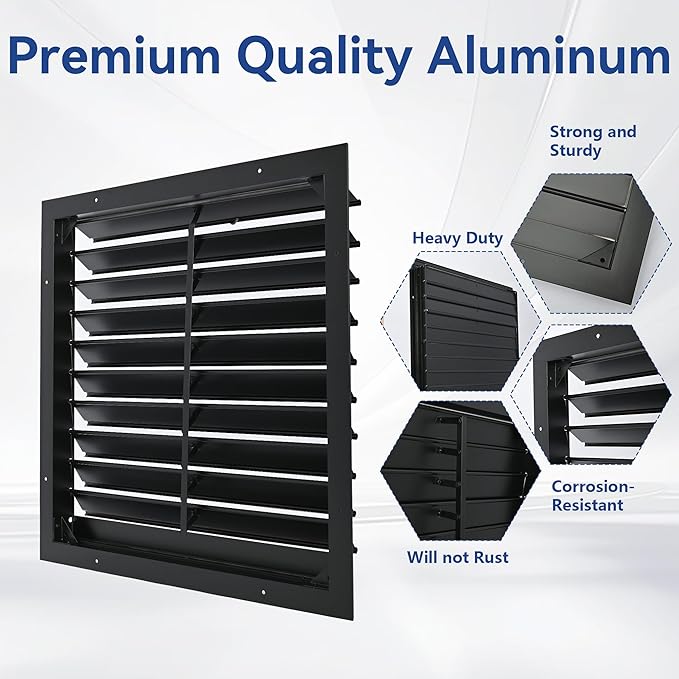 AIWFL 20 Inch Aluminum Automatic Gravity Shutter Louver Vent, 2 Pack Square Automatic Exhaust Shutter Louver Vent for Greenhouses, Garages, Attics, Workshops, Barn