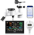 VEVOR 7-in-1 Wi-Fi Weather Station with APP, 7.5 in Display, Wireless Solar Powered Outdoor Sensor, with Pool Thermometer, Rain Gauge, Indoor Outdoor for Weather Forecast, Wind Speed, Pool Temperature