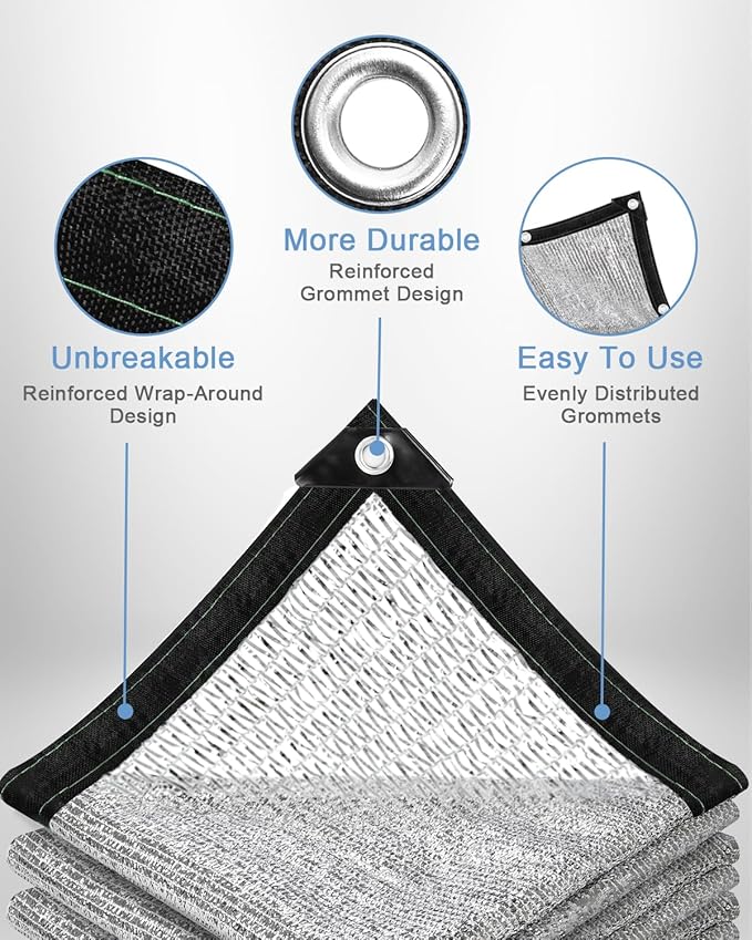 vensovo 30% Aluminum Shade Cloth - Reflective Aluminium Shade Netting Sun Shade Cover with Grommets for Cars, Dogs, Outdoor, RV, Patio (12x16FT)