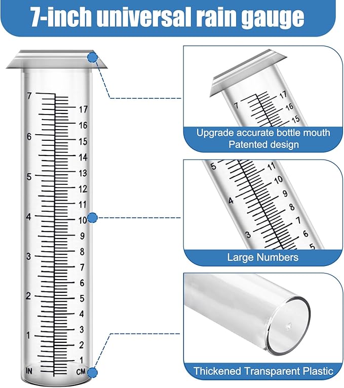 Accurate Rain Gauge Outdoor, 7" Rain Gauges Outdoors Best Rated with Stainless Steel Rack Holder, Thickened Plastic Large Precise rain Measure Guage for Fence Yard Lawn Garden