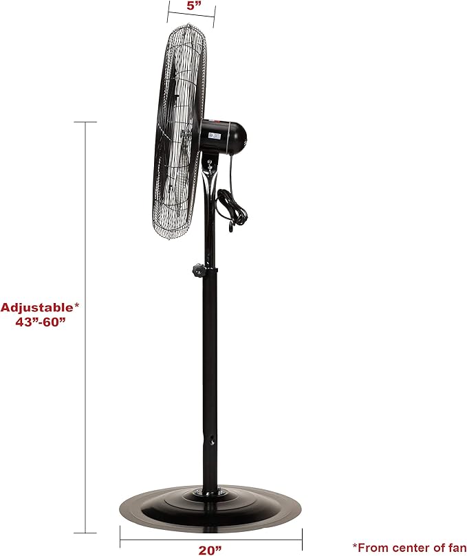 TPI Corporation CACU30-PO-HD Commercial Heavy Duty Oscillating Fan, Unassembled w/Pedestal Kit, 30" Blade Diameter, 3 Speed 1/3 HP Motor, 9' Cordset, Black