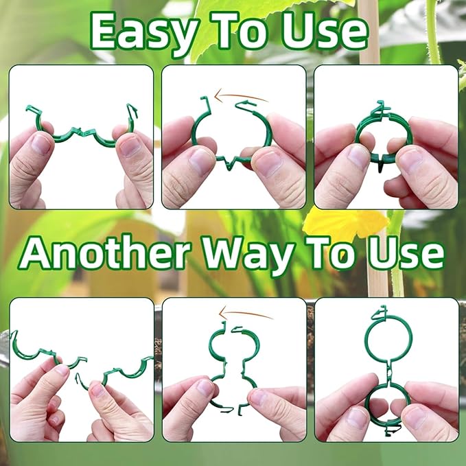 50 Pcs Plant Support Clips, Tomato Clips for String Trellis, Reusable Garden Clips for Climbing Plants, Vine Clips for Stems and Trellis Netting, Plastic Plant Clip for Garden Supplies (Green)