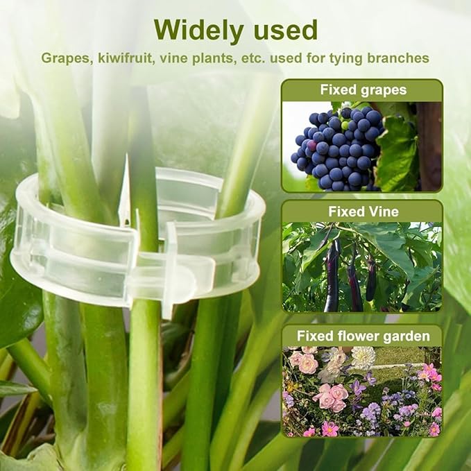 100 Pcs Plant Support Clips, Tomato Clips for String Trellis, Reusable Garden Clips for Climbing Plants, Vine Clips for Stems and Trellis Netting, Plastic Plant Clip for Garden Supplies (White)
