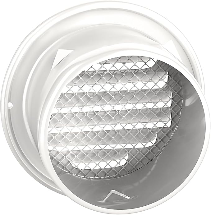 4 in White 304 Stainless Steel Air Vents Cover, piiyoosnn Louvered Grille Cover Vent Flat Ducting Air Vent Wall Inlet with Built-in a Fly Screen Mesh for HVAC Ventilation (4 inch (100mm) White Paint)