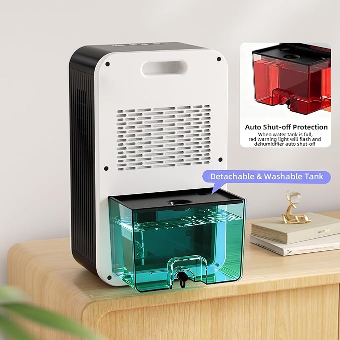 Dehumidifier, 95OZ Dehumidifiers for Home 1000 Sq.Ft, Quiet with Auto Shut Off, Humidity Display Dehumidifier for Bedroom/Bathroom, Timer, Drain Hose, 7-color LED light, Moisture Absorbers (White)