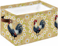 Spring Floral Rooster Storage Bins Cubes Waterproof Cloth Storage Basket,Farmhouse Flowers Elegant Botanical Foldable Storage Bags for Shelf Clothes Storages Organizers with Handles 15x11x9.5 in 1PCS