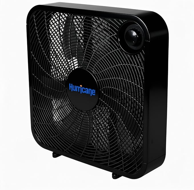 Hurricane Classic Floor Mount Box Fan w/ 3 Quiet Speeds, Black, 20" - Corded Portable Electric Air Cooling Unit w/ Powerful 2400 CFM Airflow for Home, Garage, Office, Bedroom & Basement