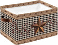 Vintage Texas Star Brown Storage Bins Cubes Waterproof Cloth Storage Basket,Black Plaid Berry Farmhouse Foldable Storage Bags for Shelf Clothes Storages Organizers with Handles 15x11x9.5 in 1PCS