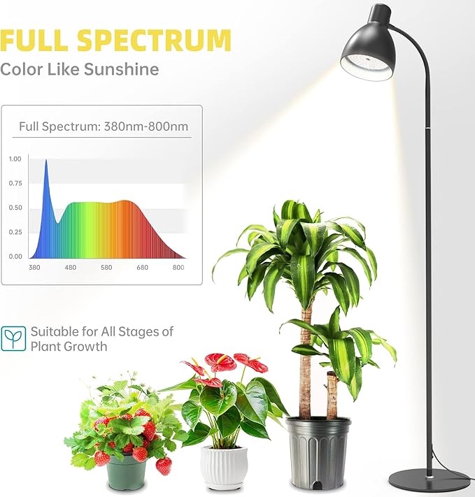 Bstrip Grow Light Lamp, 5000K Full Spectrum 25W LED Grow Light for Indoor Plants - 55" H Stand, Adjustable Angle with On/Off Switch
