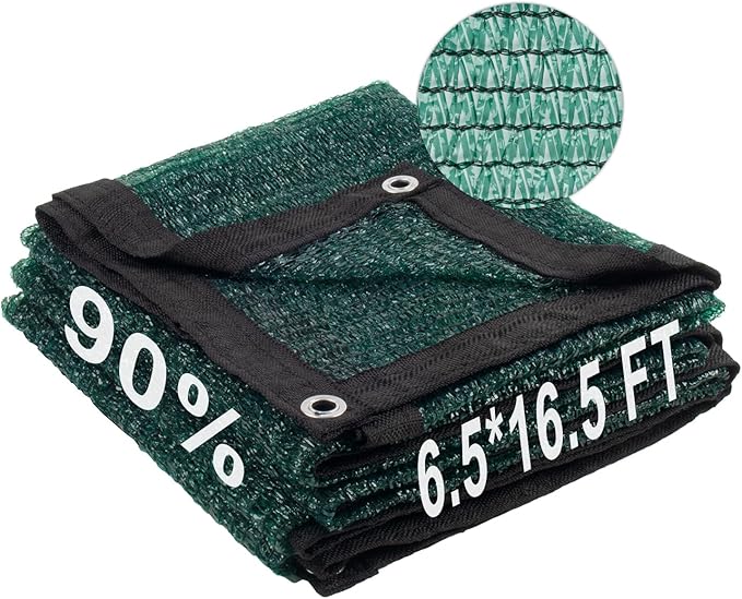 LOVE STORY 6.5x16.5FT 90% Dark Green Garden Shade Cloth, Sun Shade Cover Net Mesh Tarp with Grommets, Sunblock Net for Garden,Greenhouse,Plants and Patio