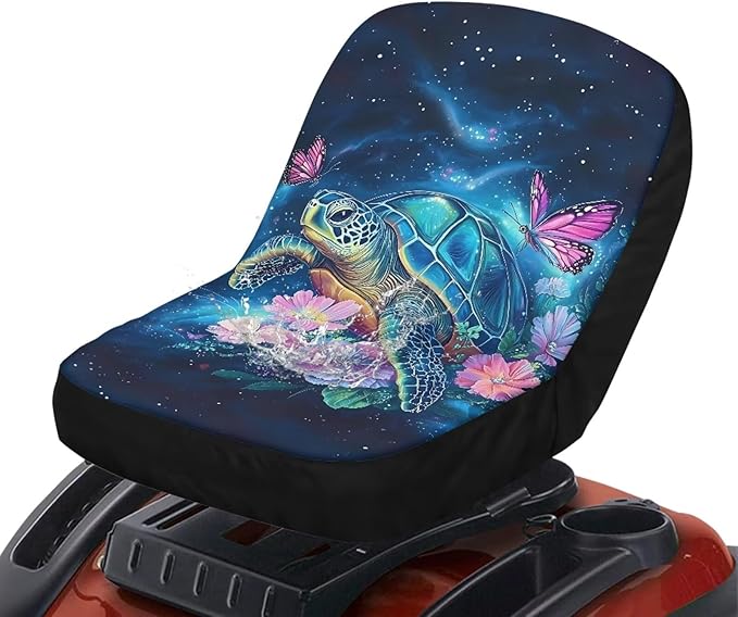 Universal Riding Lawn Mower Seat Cover,Purple Flower Butterfly Turtle Waterproof Seat Cover Fits Tractor Seat Backrests Without Armrests