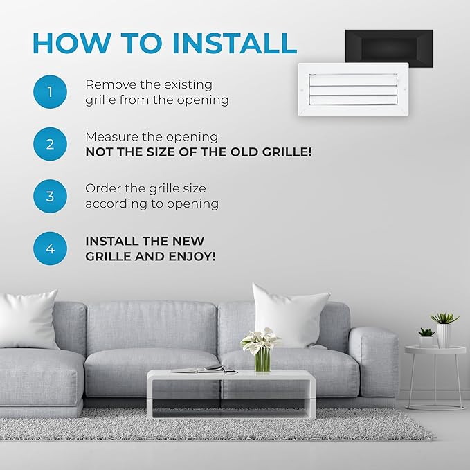 Aluminum 10 x 4 in (Duct Opening) 1-Way Air Duct Register Vent Cover for Ceiling and Wall - Modern HVAC Louver Vent Cover Adjustable – Durable Rustproof Wall Grille – Overall Size 11-5/8 x 5-5/8 Inch