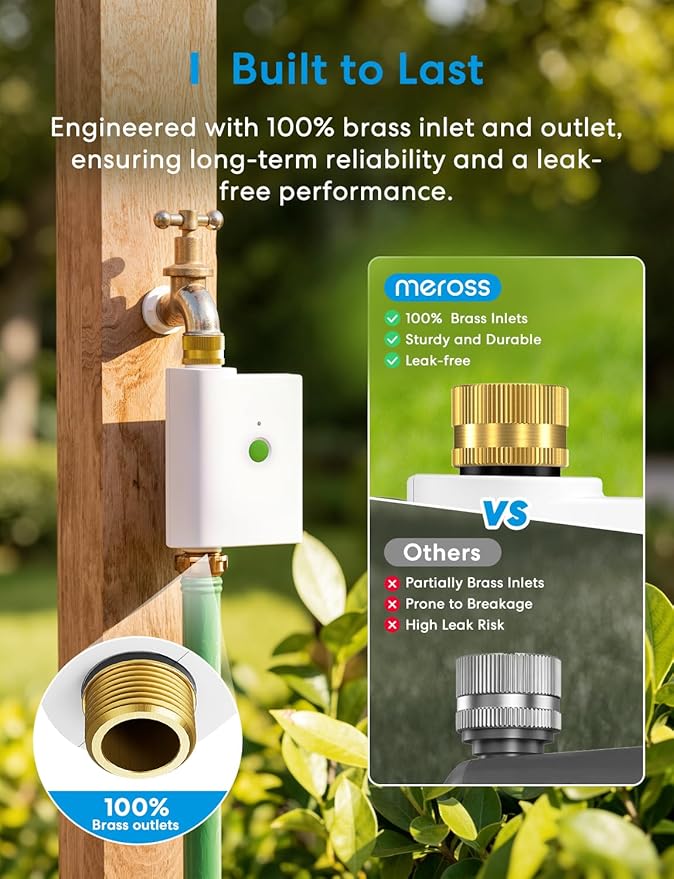 meross WiFi Water Timer for Garden Hose, Smart Hose Timer with Brass Inlet & Outet, WiFi Sprinkler Valve Work with Alexa & Google Assistant, Smart Rain Skip for Lawn, Garden & Yard