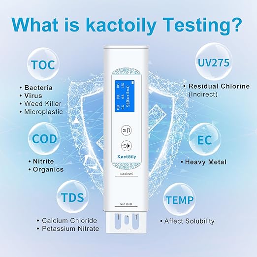 6 in 1 Digital Water Tester for Drinking Water, Lab Grade TOC/COD/EC/UV275/Temp/TDS Meter Digital Water Tester and Calibration Solution for Home, RV, Camping, Well, Tap Water