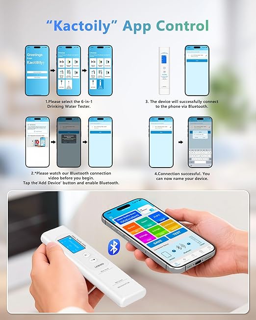 6-in-1 Smart Water Tester for Drinking Water with APP Monitoring, Digital Water Testing Kit for TDS Meter, EC, Temp, TOC, COD, UV275, Professional Water Tester for Home, Well, Tap & Outdoor.