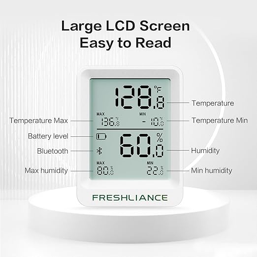 Freshliance Bluetooth Temperature Humidity Data Logger Recorder, Refrigerator Freezer Thermometer Hygrometer, Digital Remotely Temperature Humidity Monitor with APP Data Analysis, 6packs