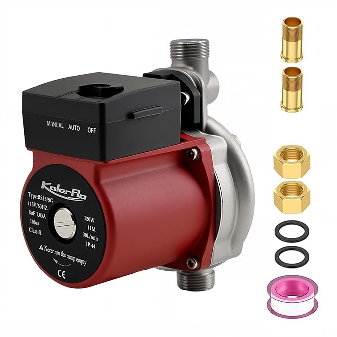 Hot Water Recirculating Pump,120W 110V Automatic Circulating Pump/Booster Pump Stainless Steel Head NPT 3/4",15-9S Three Speed Control for Electric Water Heater System