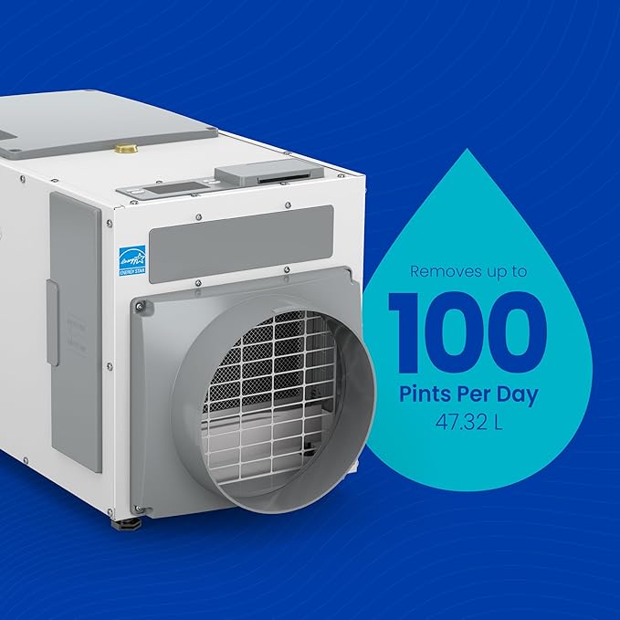 AprilAire E100 Pro 100-Pint Whole-House Dehumidifier + Model 76 Wall Mount Control, Commercial-Grade Dehumidifier for Basement, Crawlspace, or Whole House up to 5,500 sq. ft.