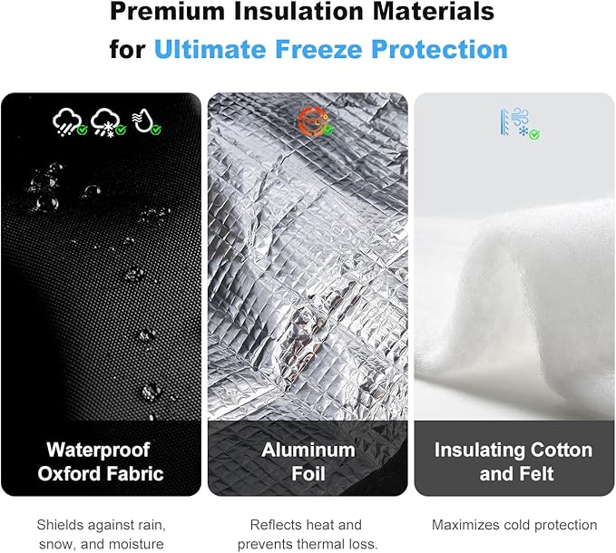 Heavy Duty Backflow Insulation Cover with Two Hook and Loop Openings for Winter Freeze Protection - Outdoor Pipe, Sprinkler, Faucet, and Valve Protection, 16''W x 20''H - Black