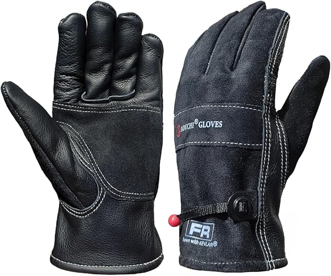 Leather Gardening Gloves for Men, Work Gloves for Welding, Mechanics, Construction, Thorn Proof (Black, Large)