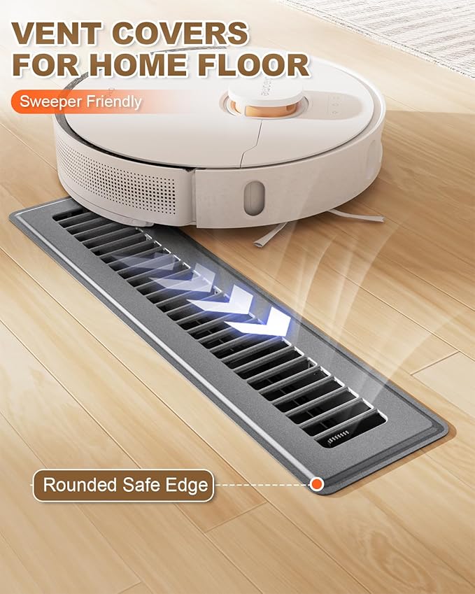 2 x 14 Floor Register, Gray Vent Covers for Home Floor, Anti-Rust Coated Metal Surfaces with Adjustable Airflow Control Lever, Ideal for HVAC Systems, Living Room & Bedroom Floor Vents - 4 Pack