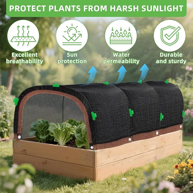 Garden Shade Cloth Kit 78.7"x59" Garden Sun Shade Cloth with Hoops for Heat Protection 75% Black Plant Shade Cloth Garden Greenhouse Grow Tunnel Shade Cloth Row Cover for Outdoor Plants Vegetables